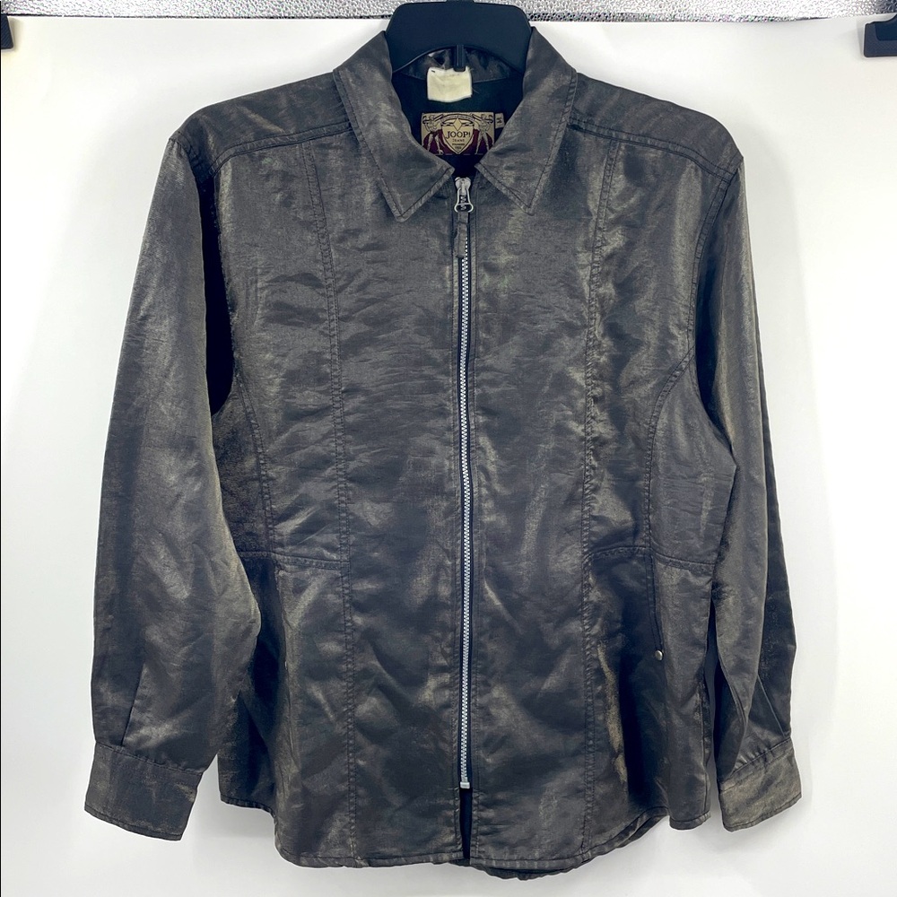Vintage y2k Joop! Metallic Silver Oversized Jacket Shacket Shirt Size Medium